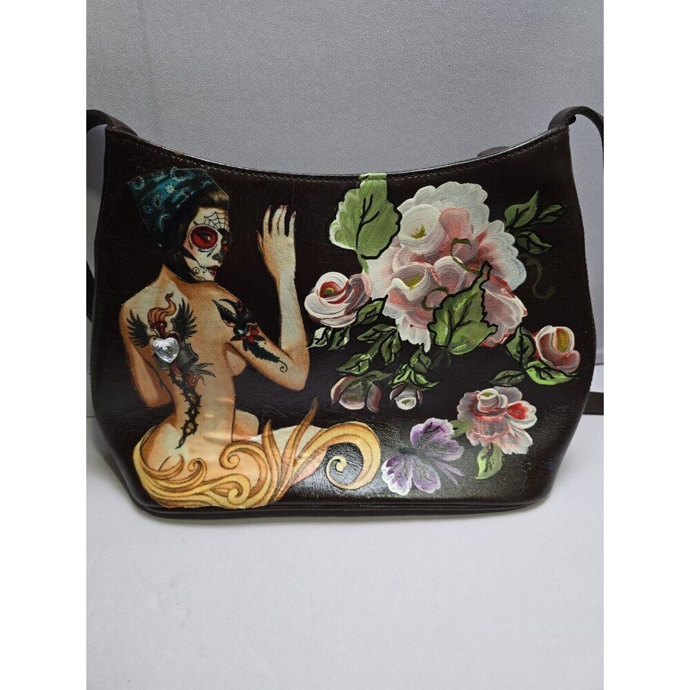 Hand Painted Día de los Muertos St. John's Bay - Leather Shoulder Bag